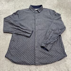 Peregrine Brushed Cotton Button Down Shirt Mens XXL Navy Blue Geometric Workwear